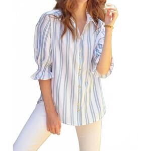 NEW FINLEY sirena drop needle button-down shirt in blue/white
